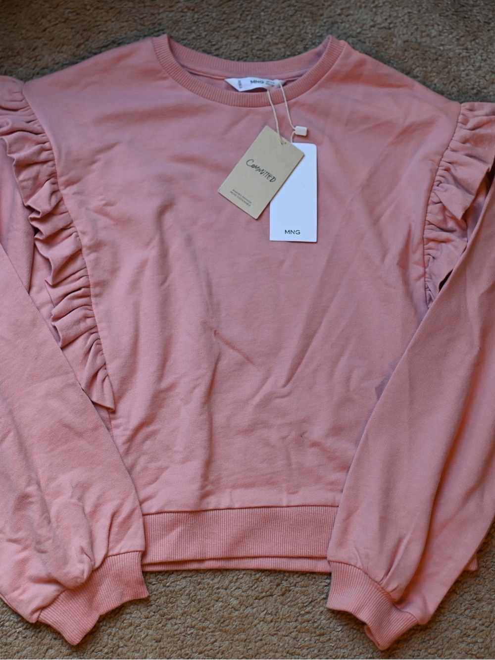 Mango Girl’s Pink Ruffle-Shoulder Sweatshirt